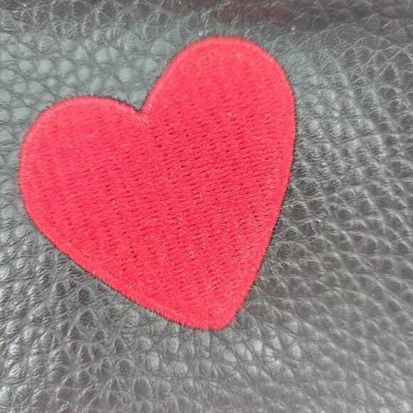 Black Faux Vegan Leather Backpack Applique Heart Lips Eye Flower Kidcore‎ Funky - Picture 4 of 11